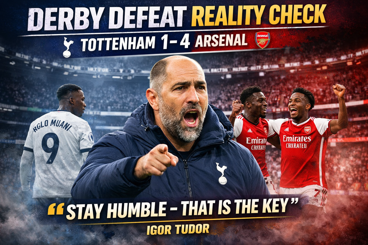 Tottenham Hotspur 1–4 Arsenal: Igor Tudor Delivers Brutal Reality Check After Derby Defeat