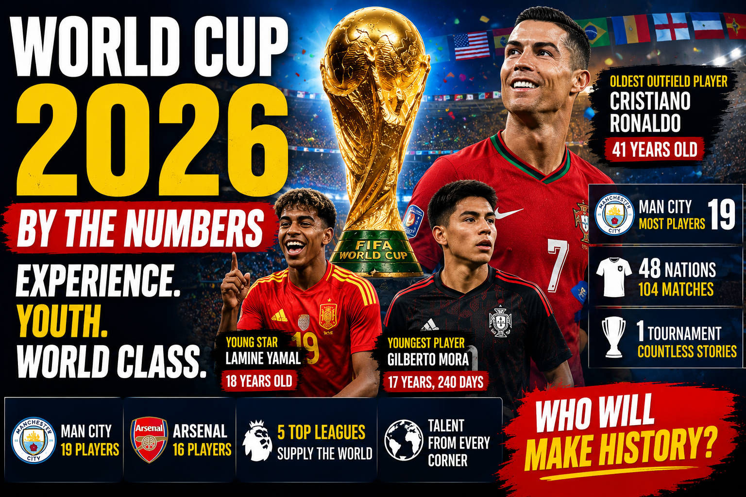 World Cup 2026 by the Numbers: Ronaldo Defies Age, Manchester City Dominates, and Teen Sensations Prepare to Shine 7 World Cup 2026 by the Numbers: Ronaldo Defies Age, Manchester City Dominates, and Teen Sensations Prepare to Shine